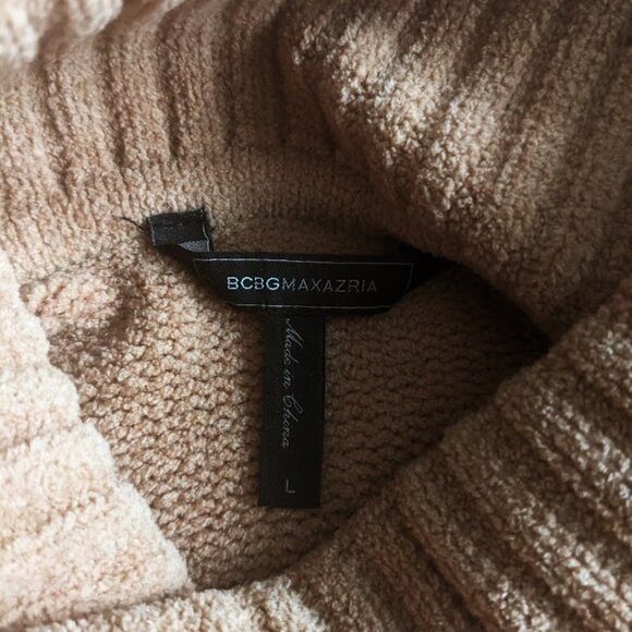 BCBG MAX AZRIA Colorblock Turtleneck Sweater Chenille Camel Gray Size Large $178 - Picture 5 of 8